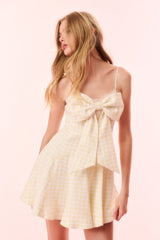 Clarine Linen Gingham Bow Dress