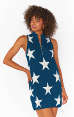Zoe Zip Dress ~ Navy Stars Knit