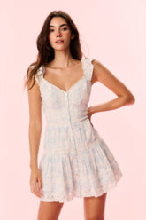 Rietta Cotton Lace-Trimmed Mini Dress - BLUE COVE
