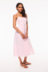 Sandara Cotton Pinstripe Midi Dress - PINK RIVIERA